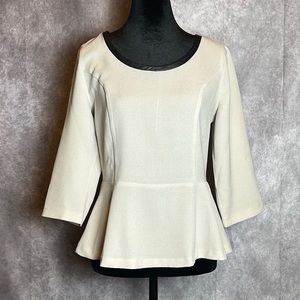 Peplum top w/faux leather trim at neck, Size S
